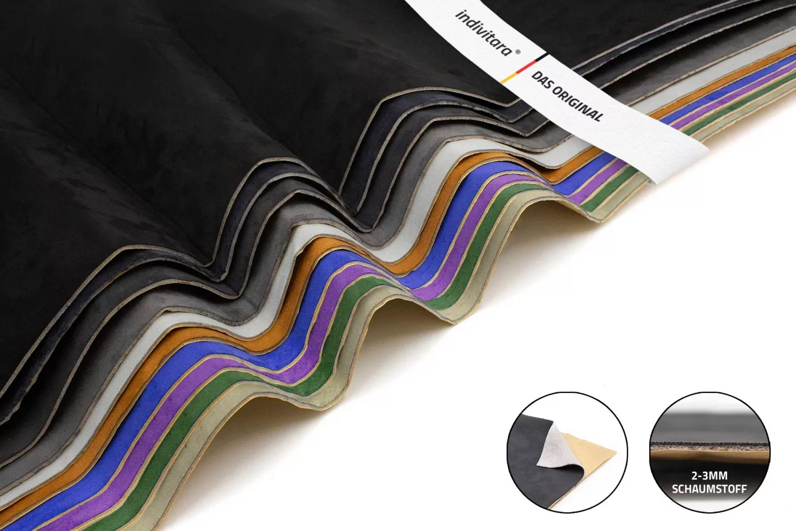 indivitara® premium foam - self-adhesive laminated microfiber premium - different colors - with foam backing